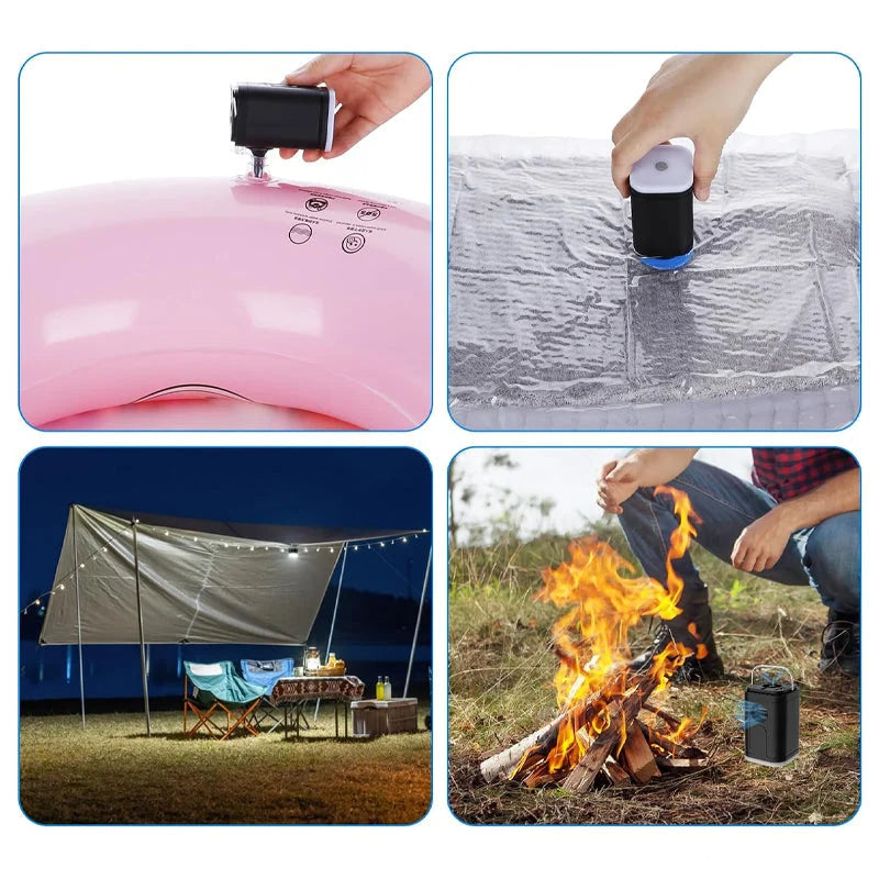 Rechargeable Camping Air Pump – LED Light, Fast Inflation, Compact –