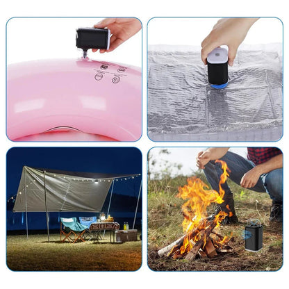 Rechargeable Camping Air Pump – LED Light, Fast Inflation, Compact –