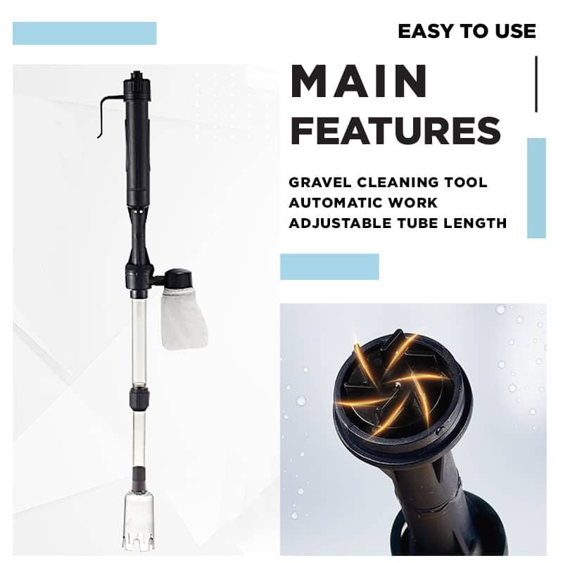 Electric Aquarium Gravel Cleaner—battery-operated, adjustable length, and easy to use—suitable for all aquariums