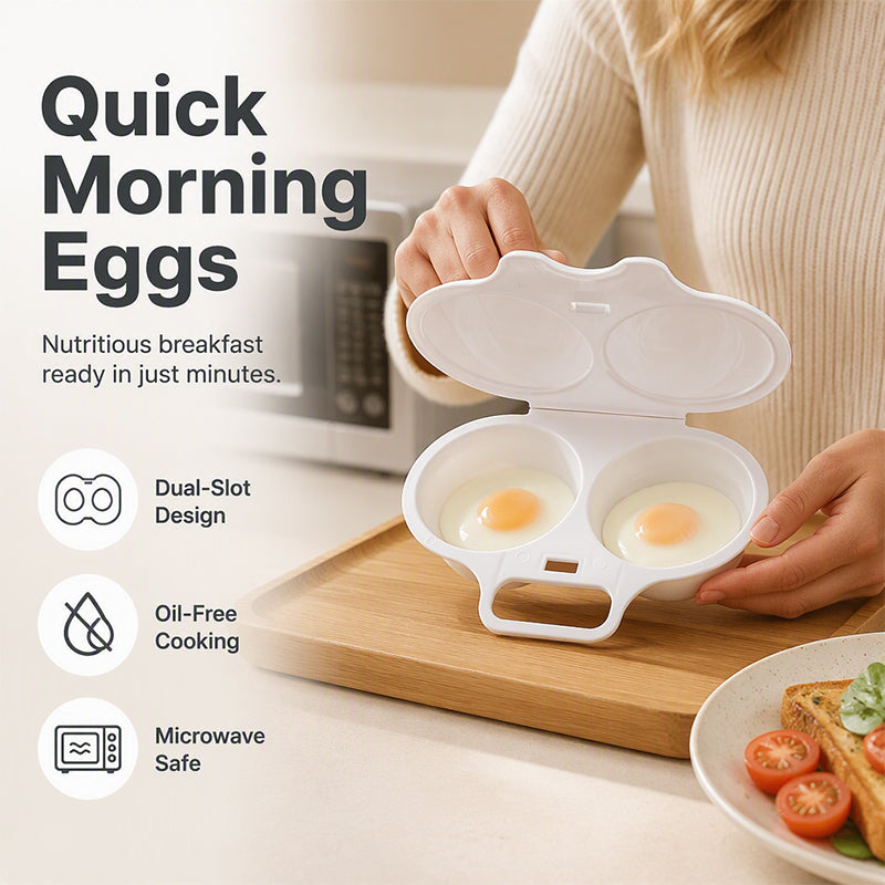 Microwave Egg Poacher——Dual‑cavity, non‑stick & easy clean. Healthier than frying – stock up & save!
