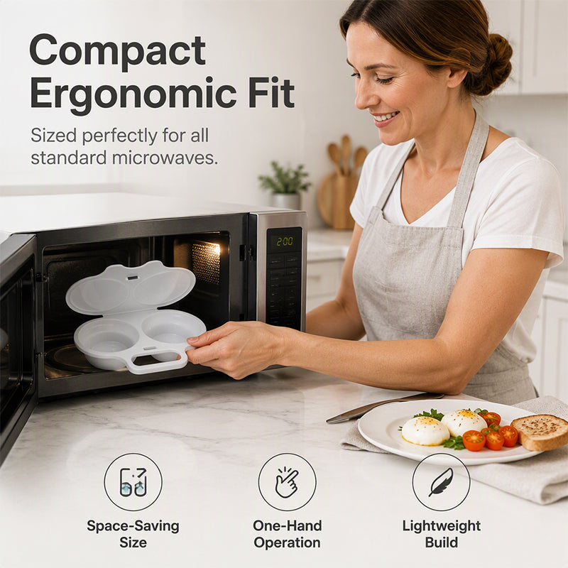 Microwave Egg Poacher——Dual‑cavity, non‑stick & easy clean. Healthier than frying – stock up & save!
