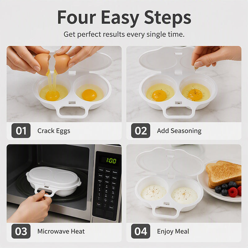 Microwave Egg Poacher——Dual‑cavity, non‑stick & easy clean. Healthier than frying – stock up & save!