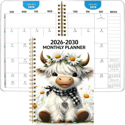 2030 Monthly Planner Cute Highland Cow 5-Year Calendar | Large Monthly Blocks for Long-Term Planning