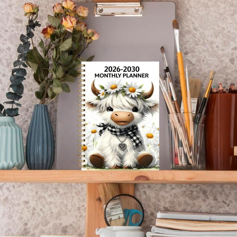 2030 Monthly Planner Cute Highland Cow 5-Year Calendar | Large Monthly Blocks for Long-Term Planning