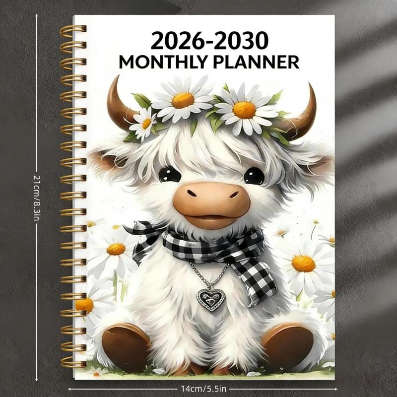 2030 Monthly Planner Cute Highland Cow 5-Year Calendar | Large Monthly Blocks for Long-Term Planning